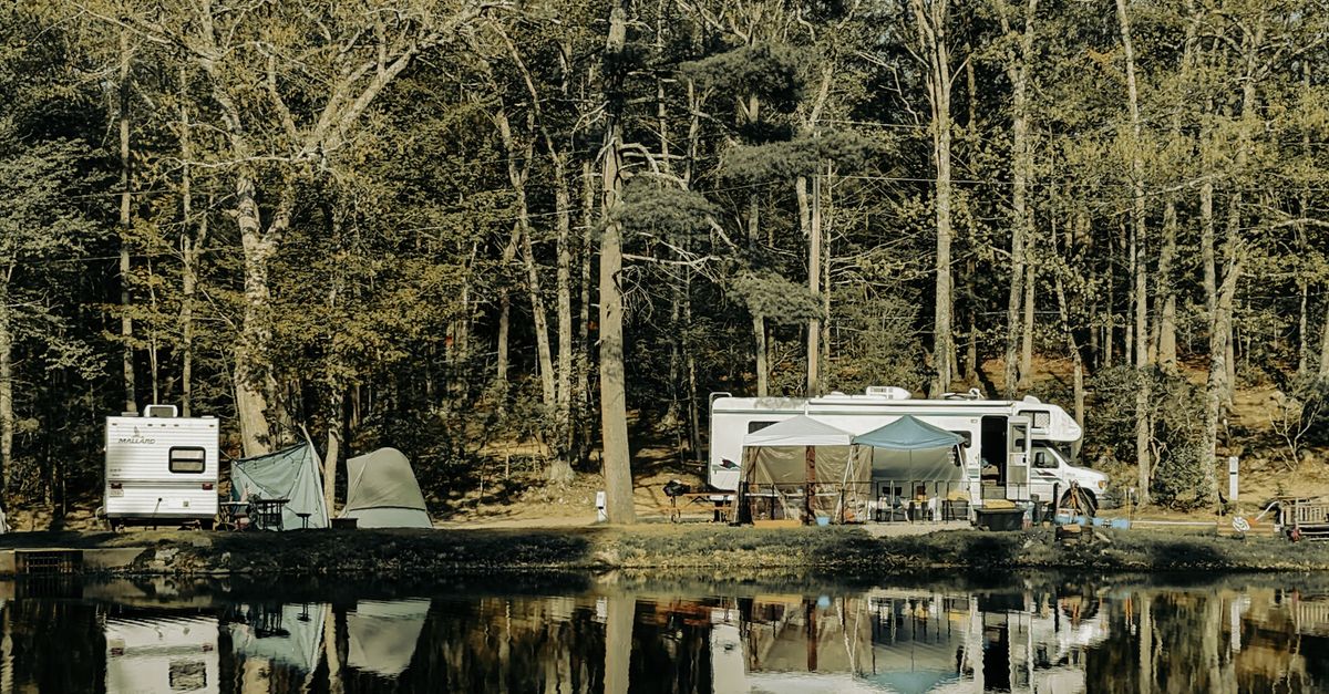 Fish13 Scenic Lakeside Camping with RV and Tent · Free Stock Photo