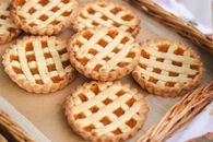 Assortment of homemade lattice-topped pastries on a tray, perfect for bakery enthusiasts.