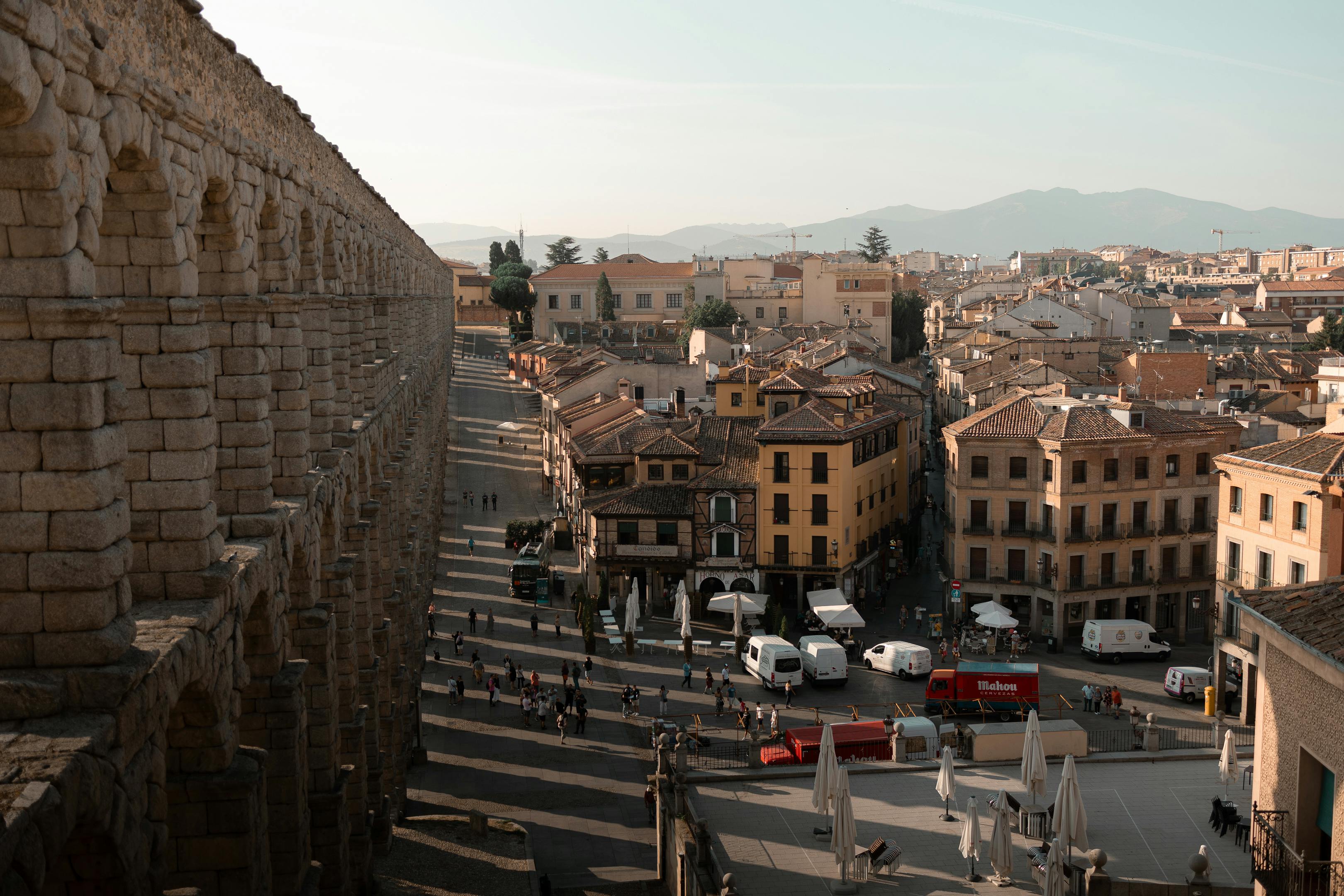 historic segovia aqueduct overlooking cityscape