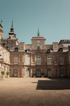 Majestic historic building under a clear sky in Segovia, Spain. Perfect for travel and architecture enthusiasts.