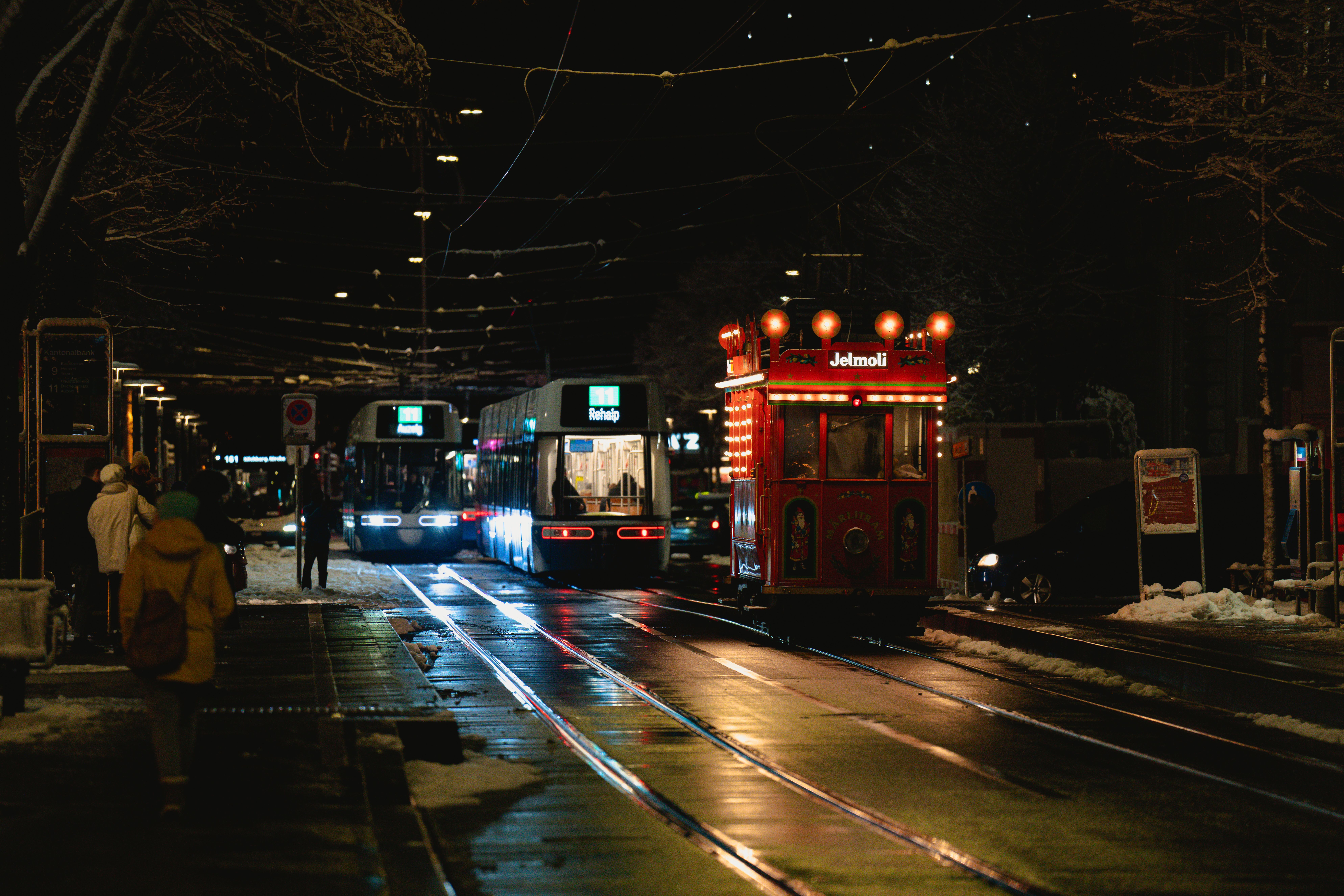 A modern tram from ZVV public transport in Zürich, Switzerland.