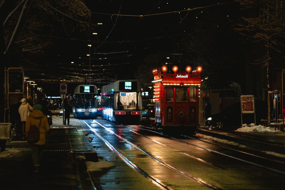 A modern tram from ZVV public transport in Zürich, Switzerland.