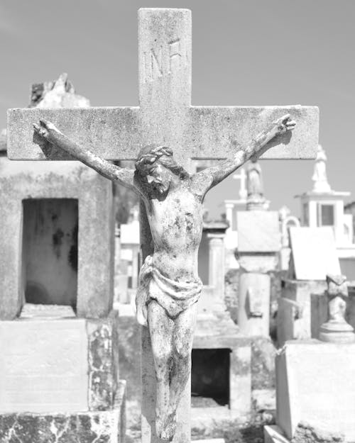 Monochrome Shot of Crucifix of Jesus Christ