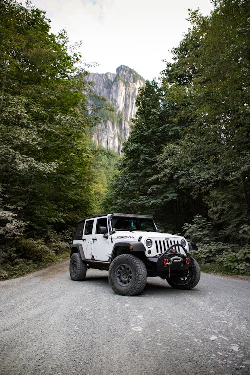 Witte Jeep Wrangler Op Asfaltweg