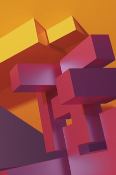 Dynamic 3D abstract artwork featuring geometric shapes in vibrant colors.