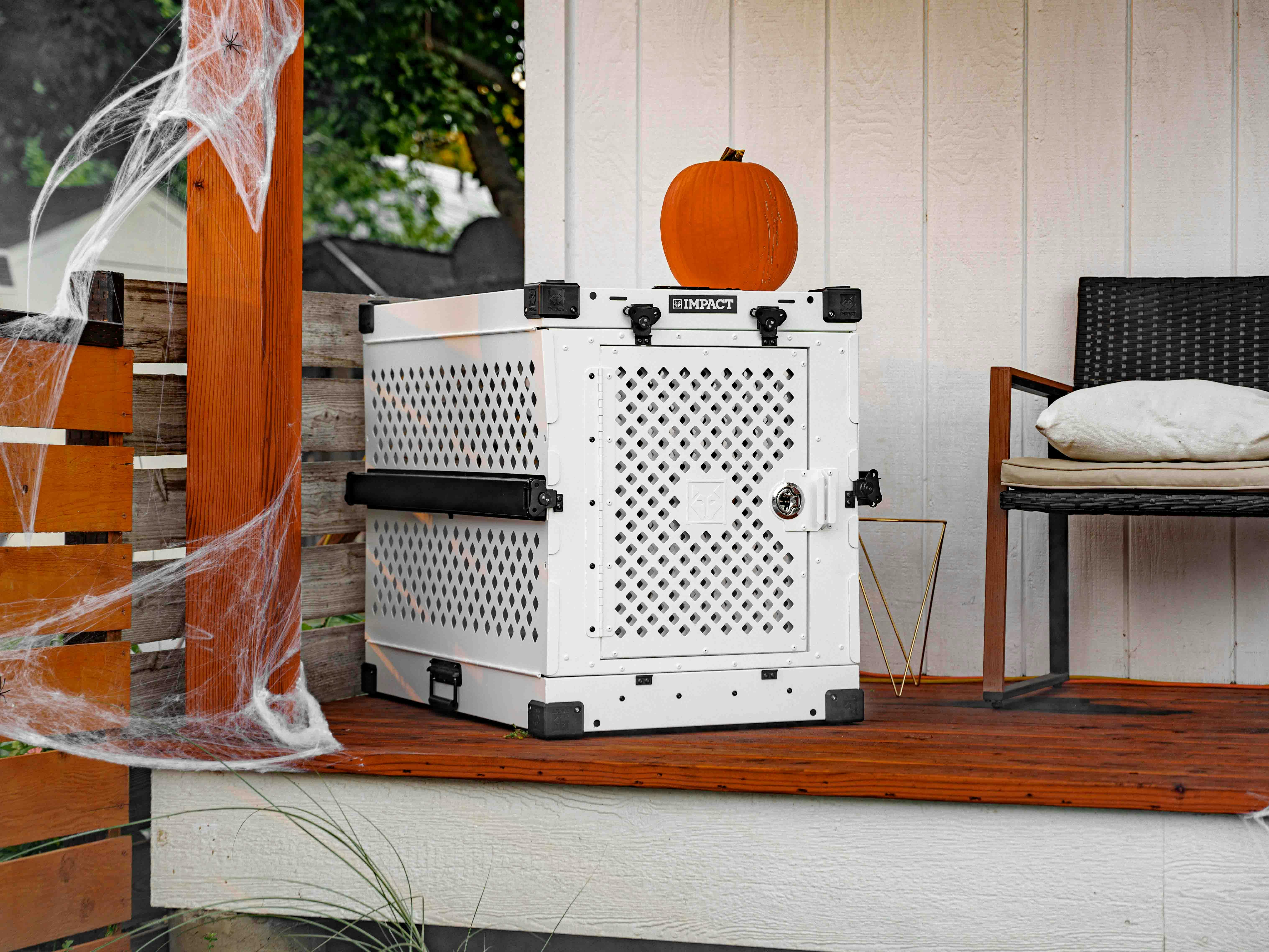 Spooky Halloween Porch with Impact Dog Crate: A Safe Space for Pets