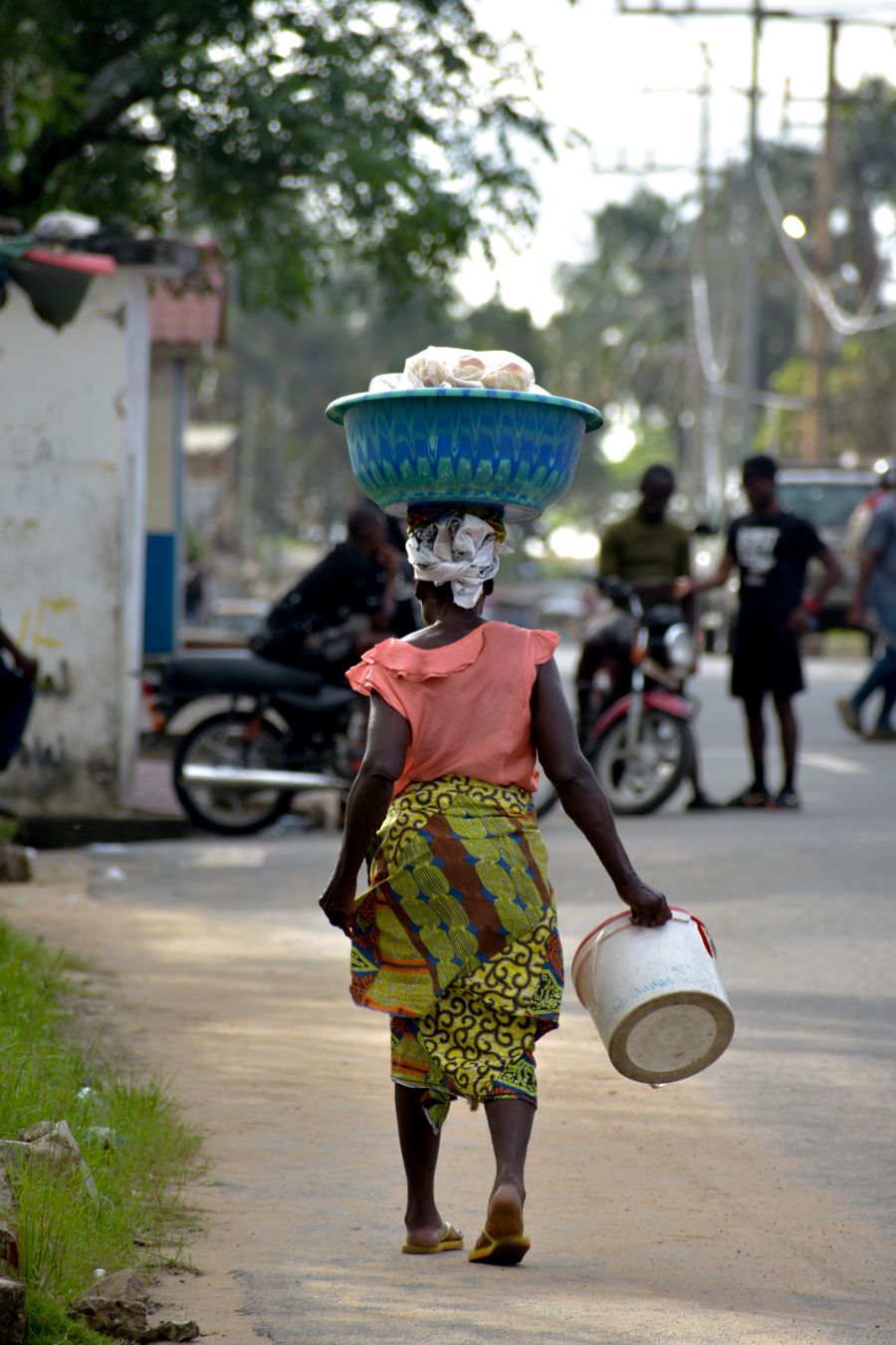A woman selling goods on the street in Monrovia, Liberia