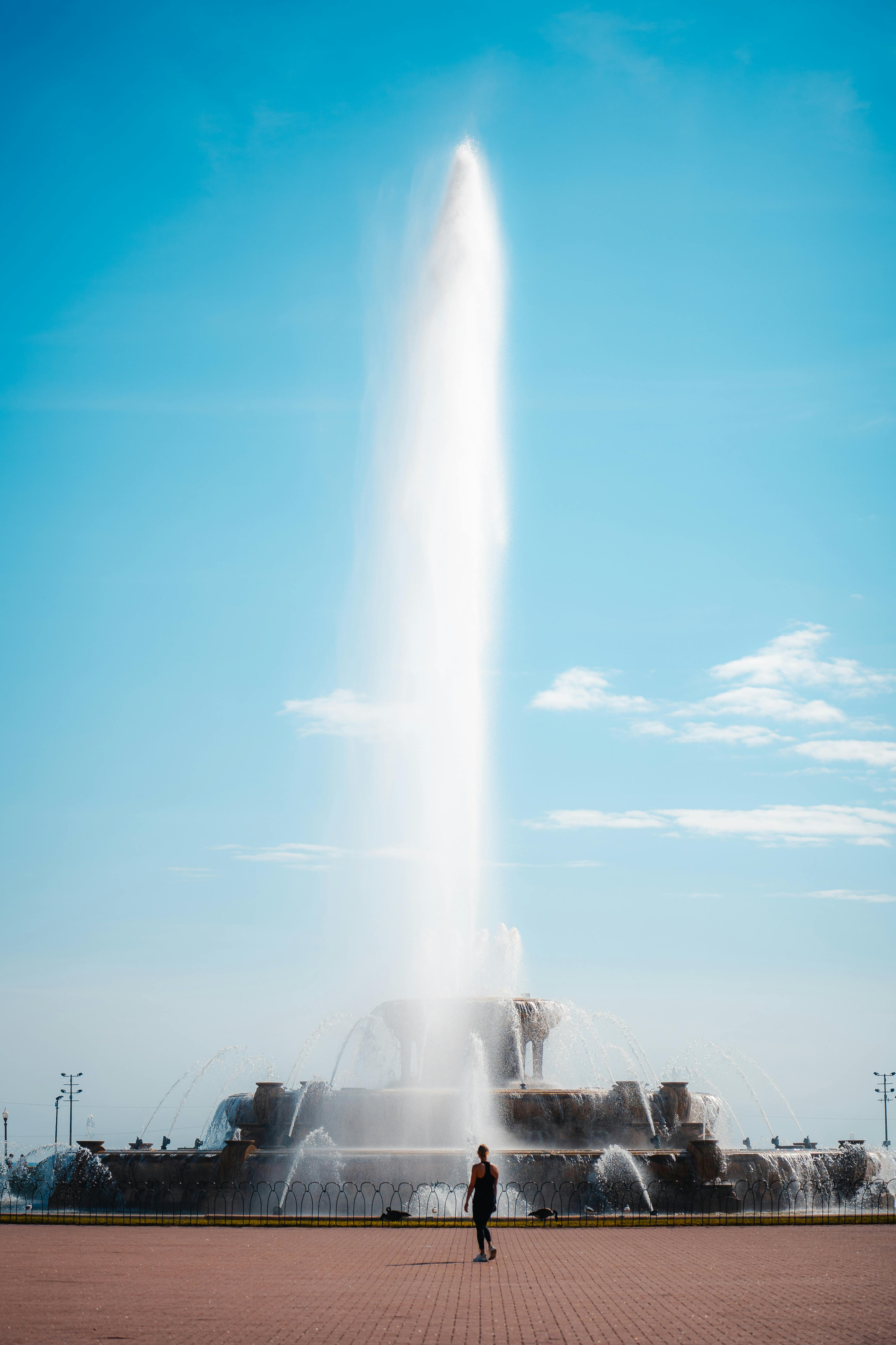 tall fountain against clear blue sky