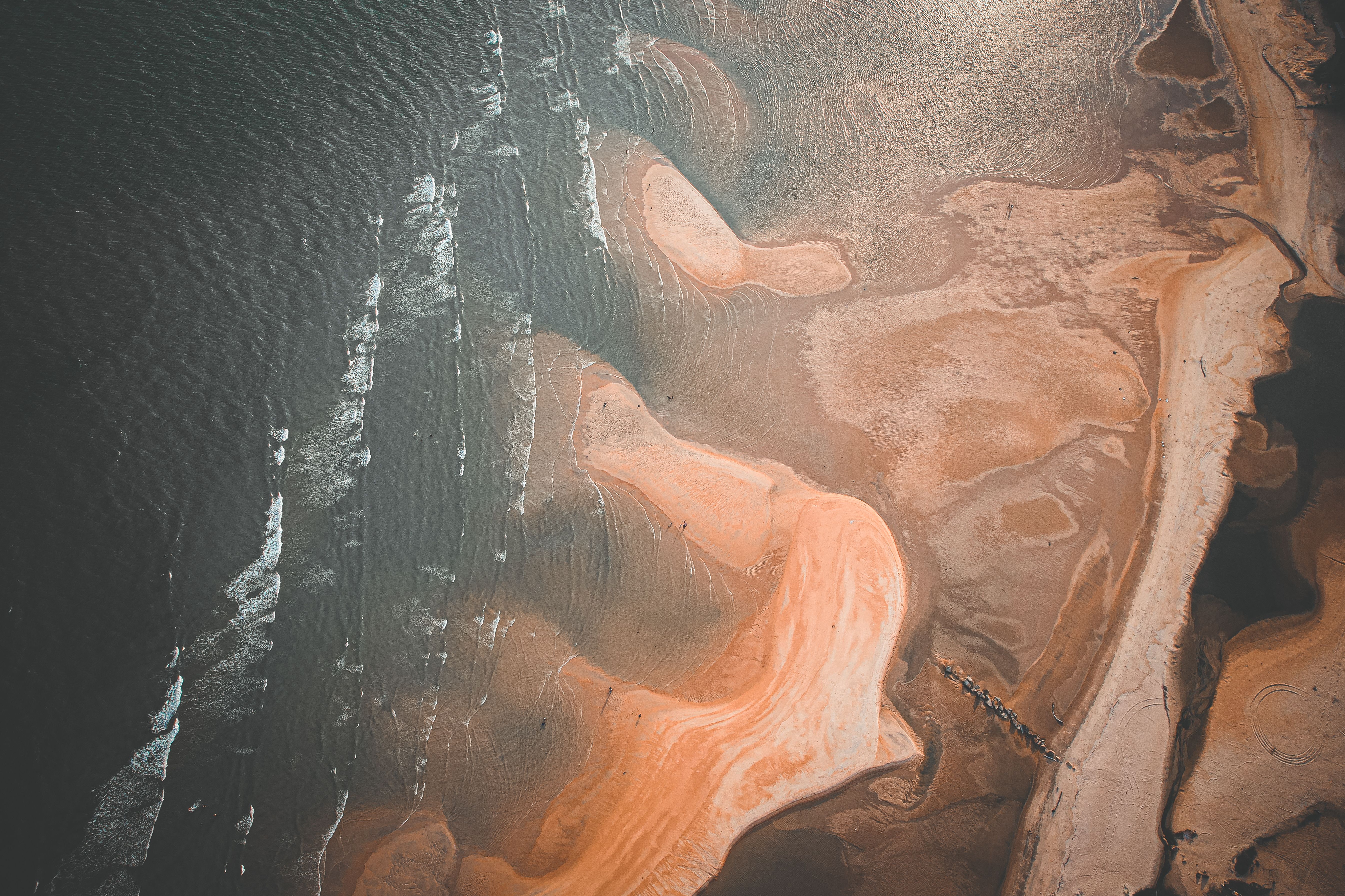 Aerial View of Tropical Coastline with Sandy Patterns · Free Stock Photo