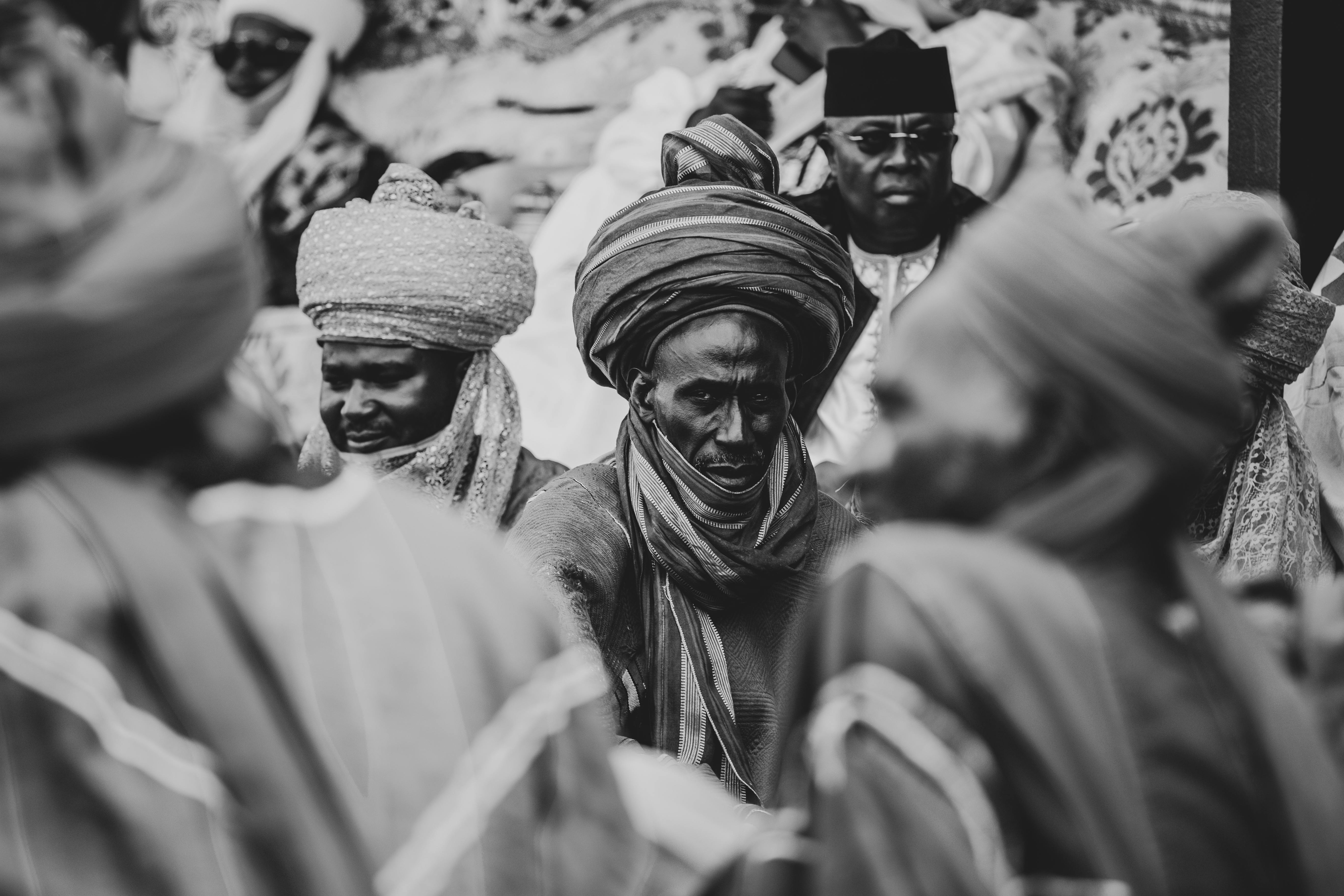 traditional african gathering in black and white