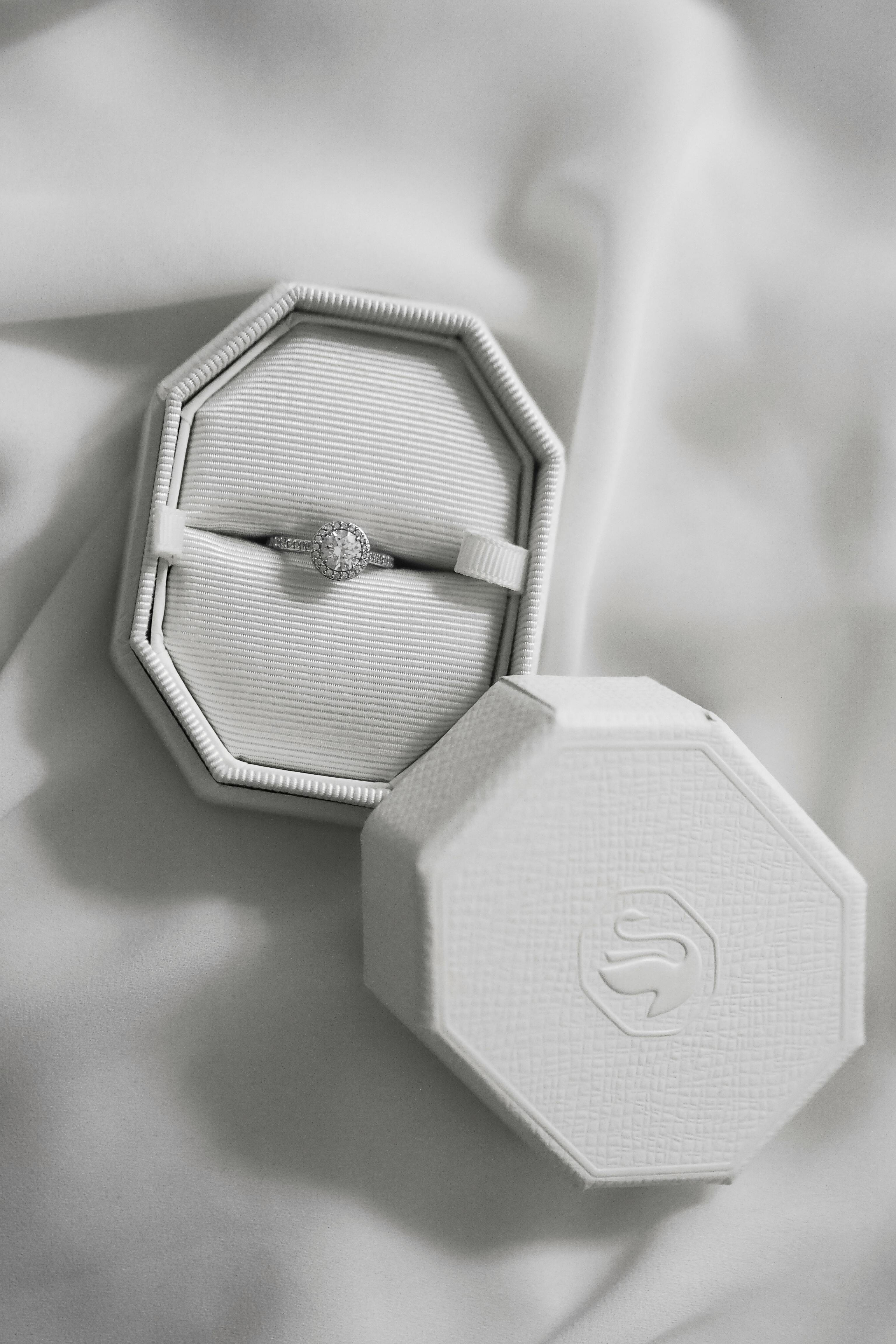 elegant engagement ring in velvet box