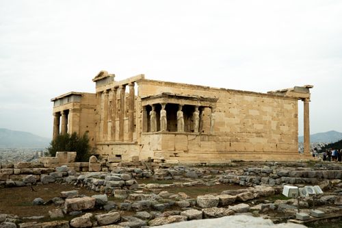 Free The ancient Erechtheion temple on the Acropolis, Athens. Stock Photo