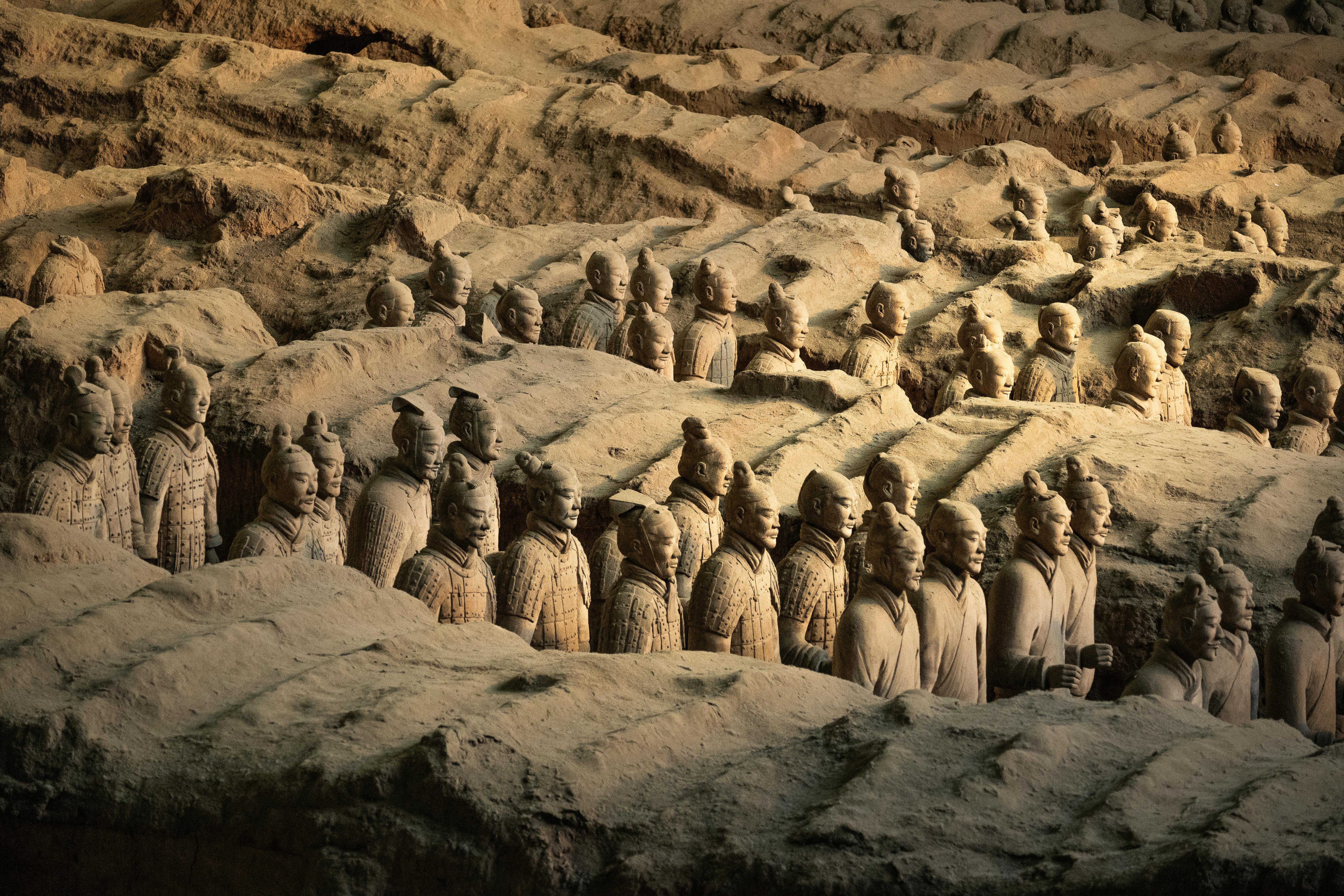 Terracotta Army statues in Xi'an, China, showcasing ancient artistry and history.