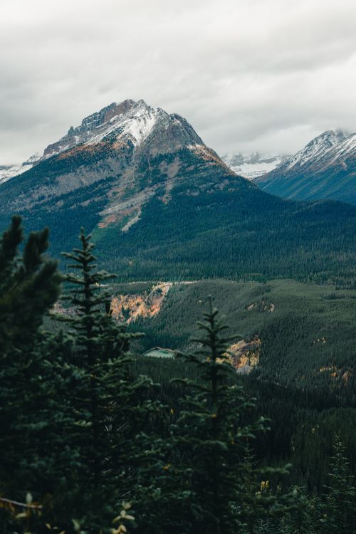 Free Breathtaking shot of a mountain peak surrounded by lush autumn forests in a national park. Stock Photo