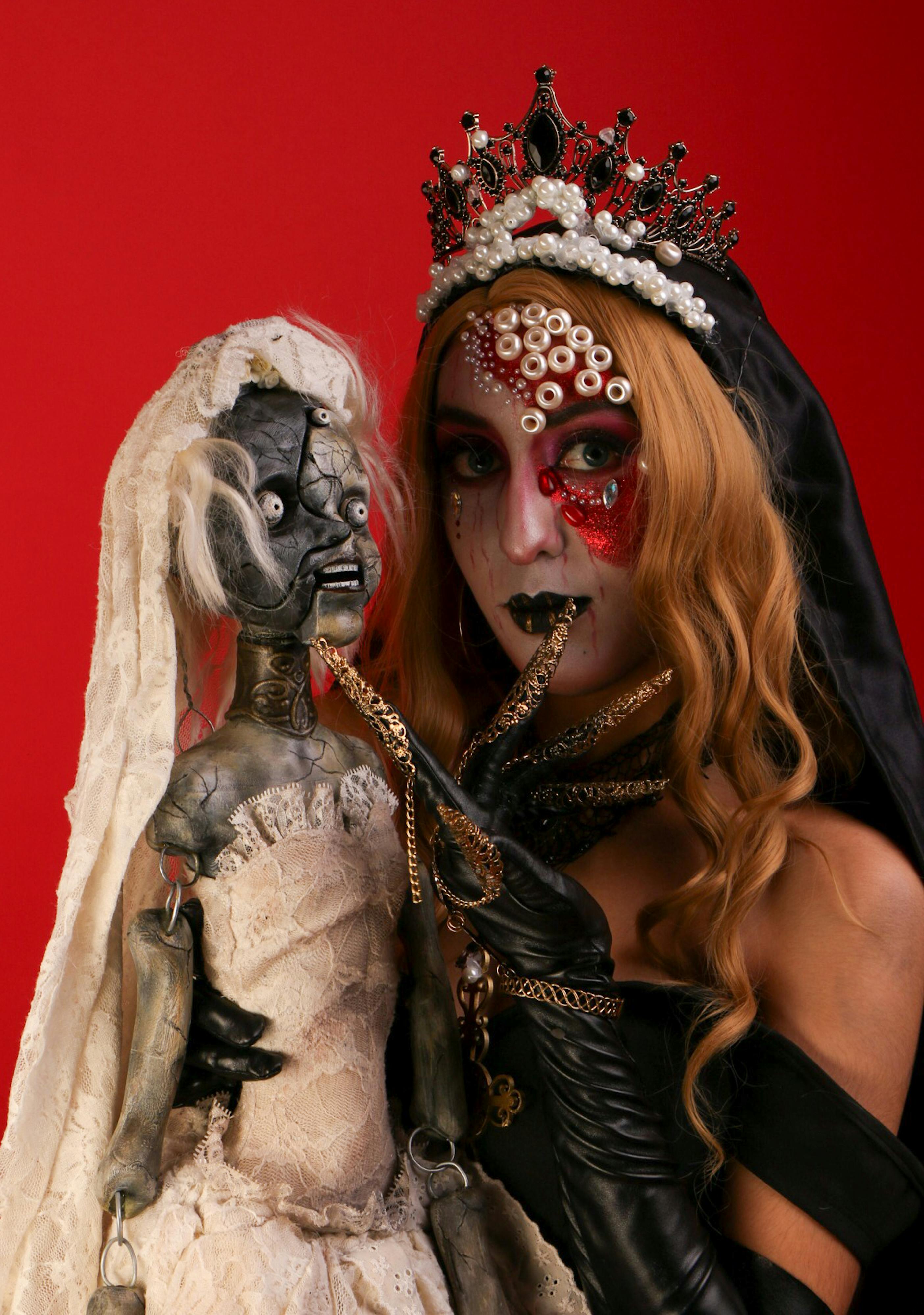 gothic costume portrait with unique doll