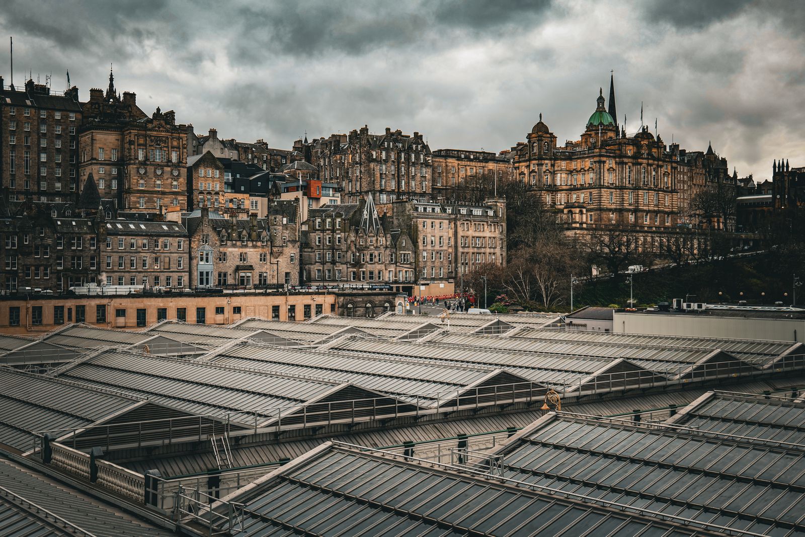 Edinburgh skyline with historic stone buildings and church spires