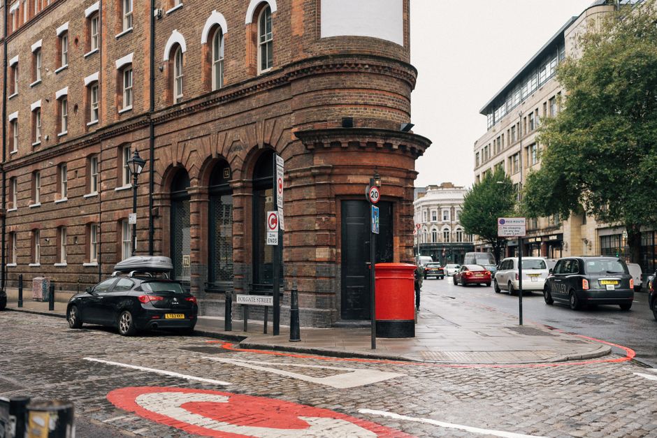 London residential street corner overcast