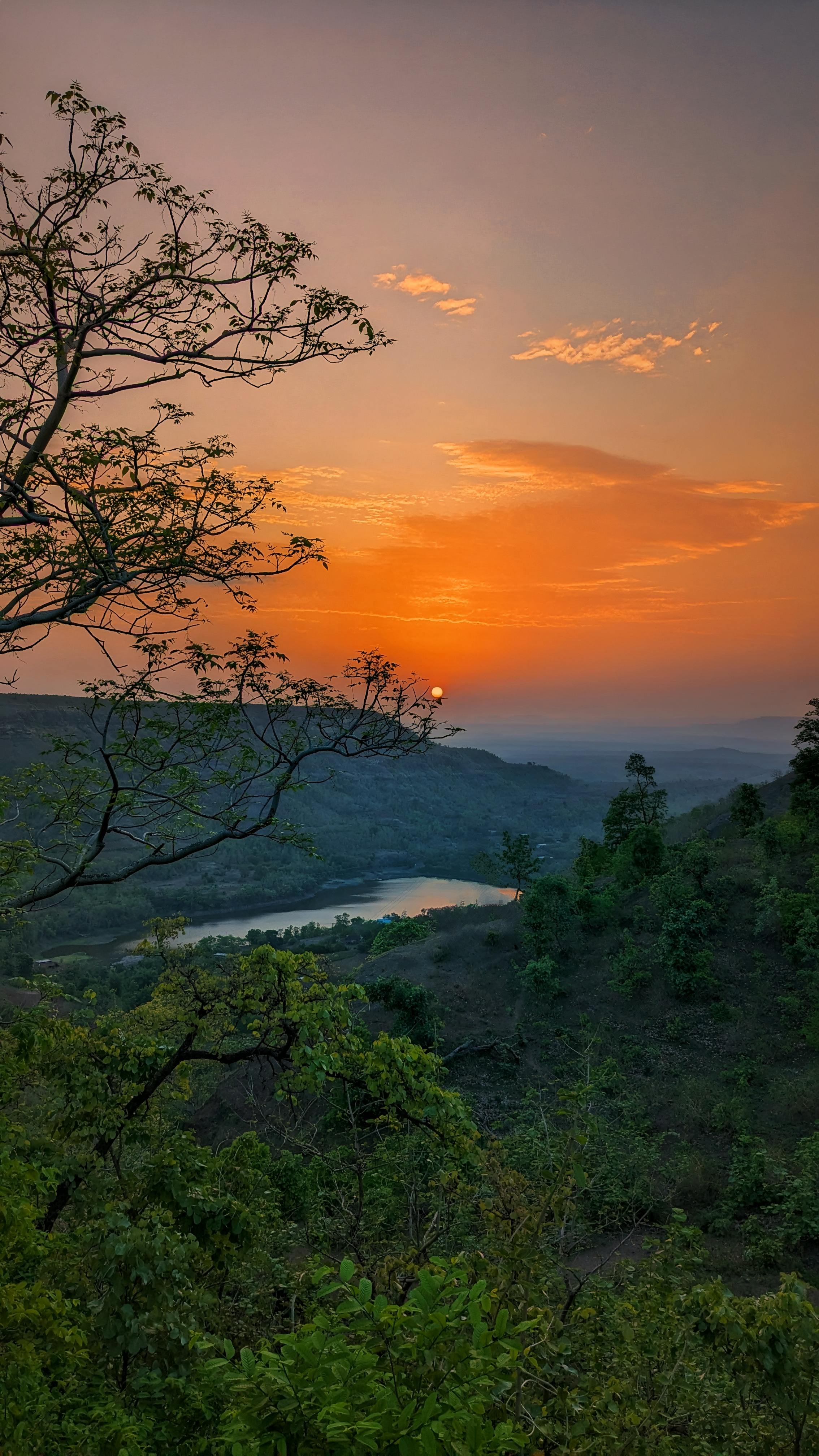 scenic sunset over lush green valley