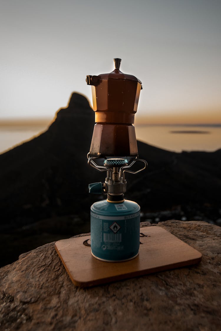 A Pot On A Portable Gas Burner Stove