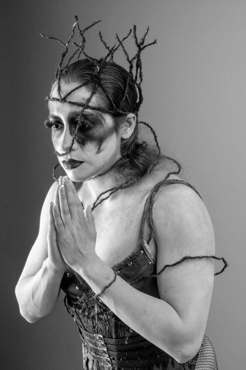 Free Creative black and white portrait showcasing unique artistic makeup with an avant-garde twist. Stock Photo