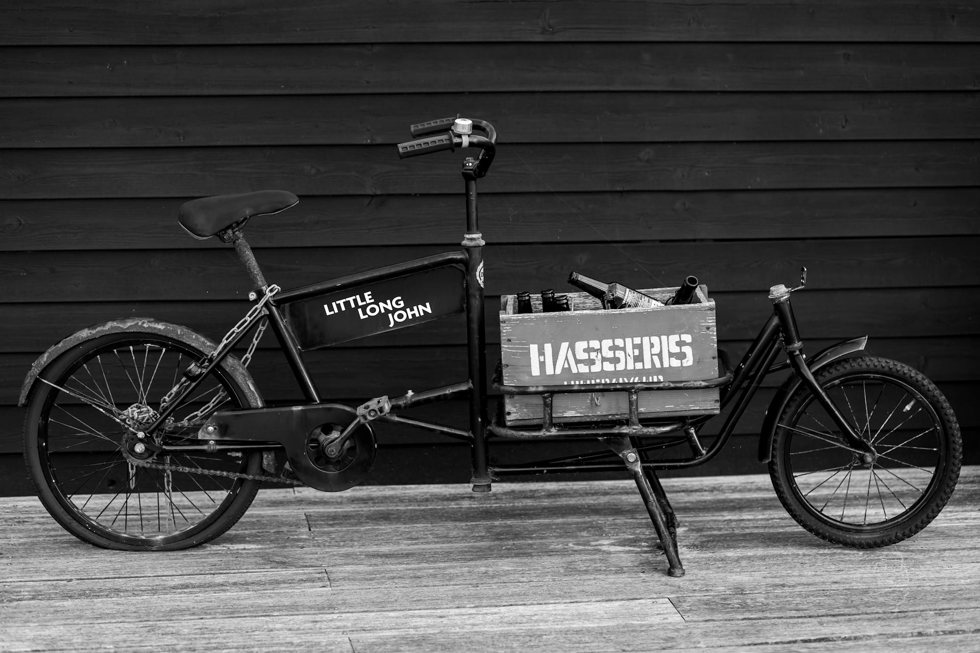 Vintage Black and White Cargo Bicycle Photograph