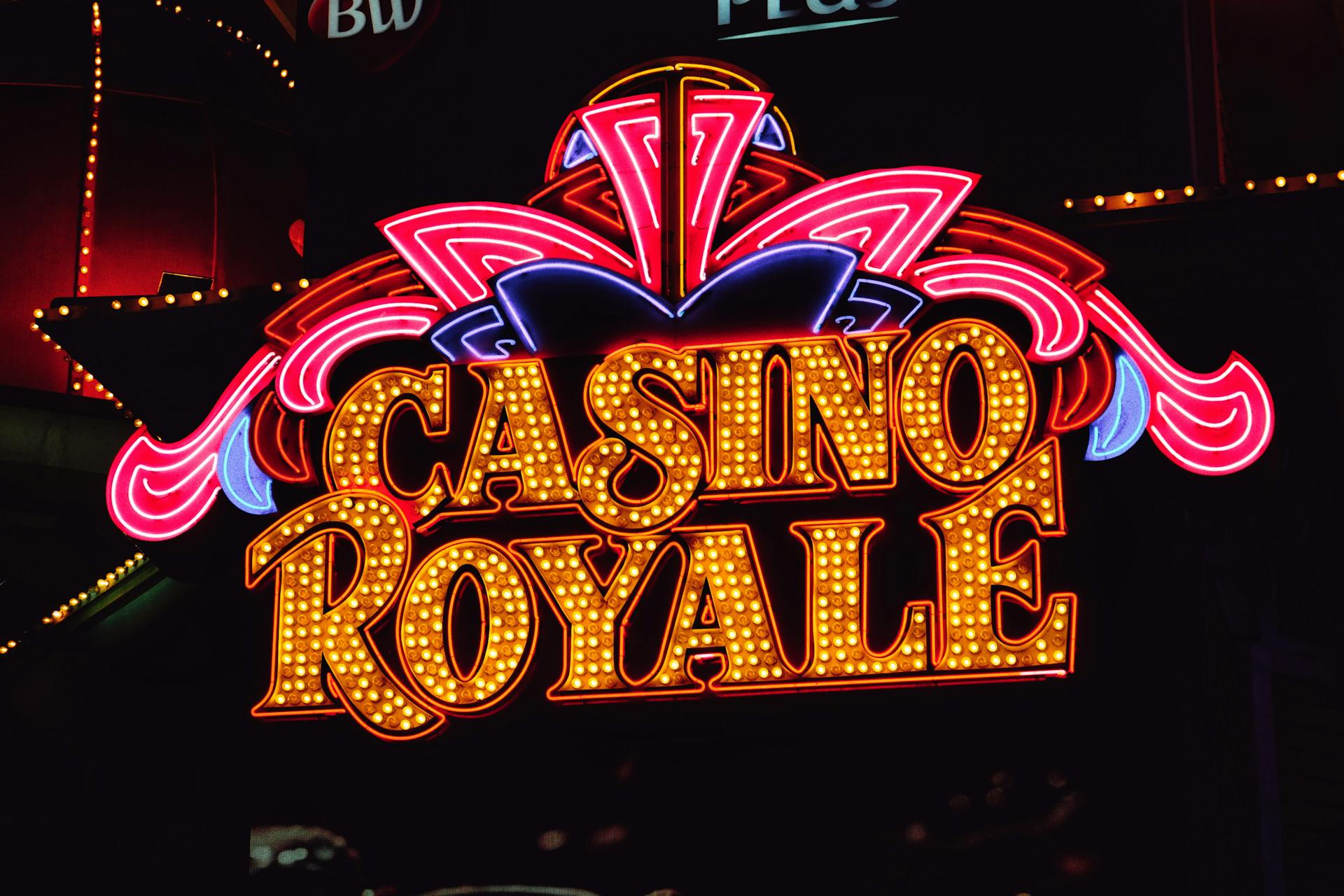 Colorful Casino Royale neon sign lighting up the night on the Las Vegas Strip.