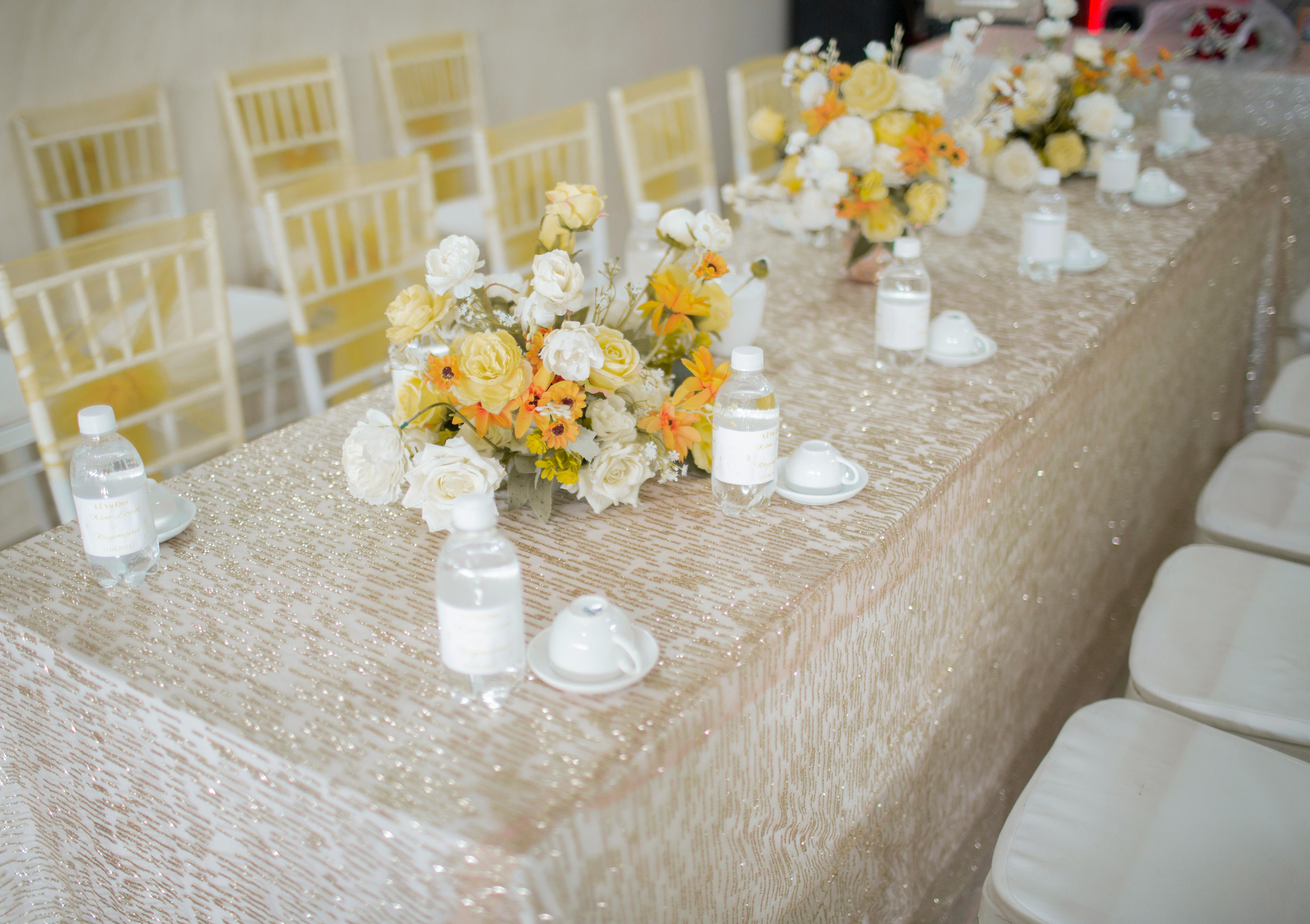 elegant wedding banquet table with floral decor