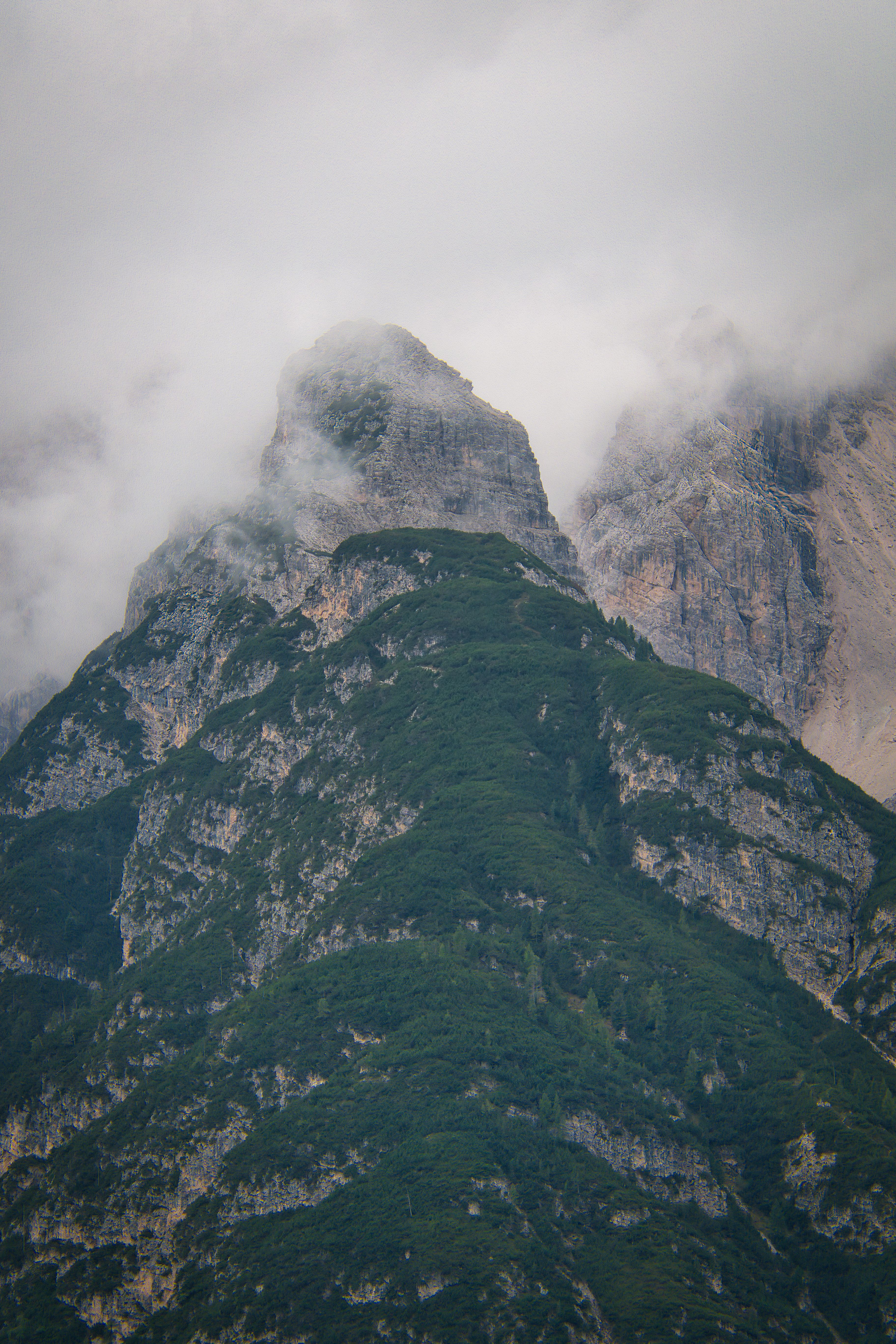 Misty Green Mountain Under Cloudy Sky · Free Stock Photo