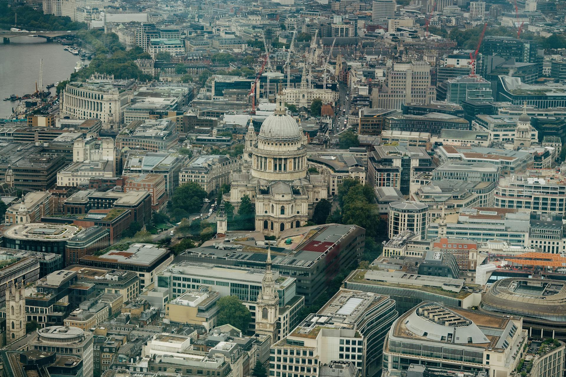 Aerial View of London Cityscape with St Paul's Cathedral