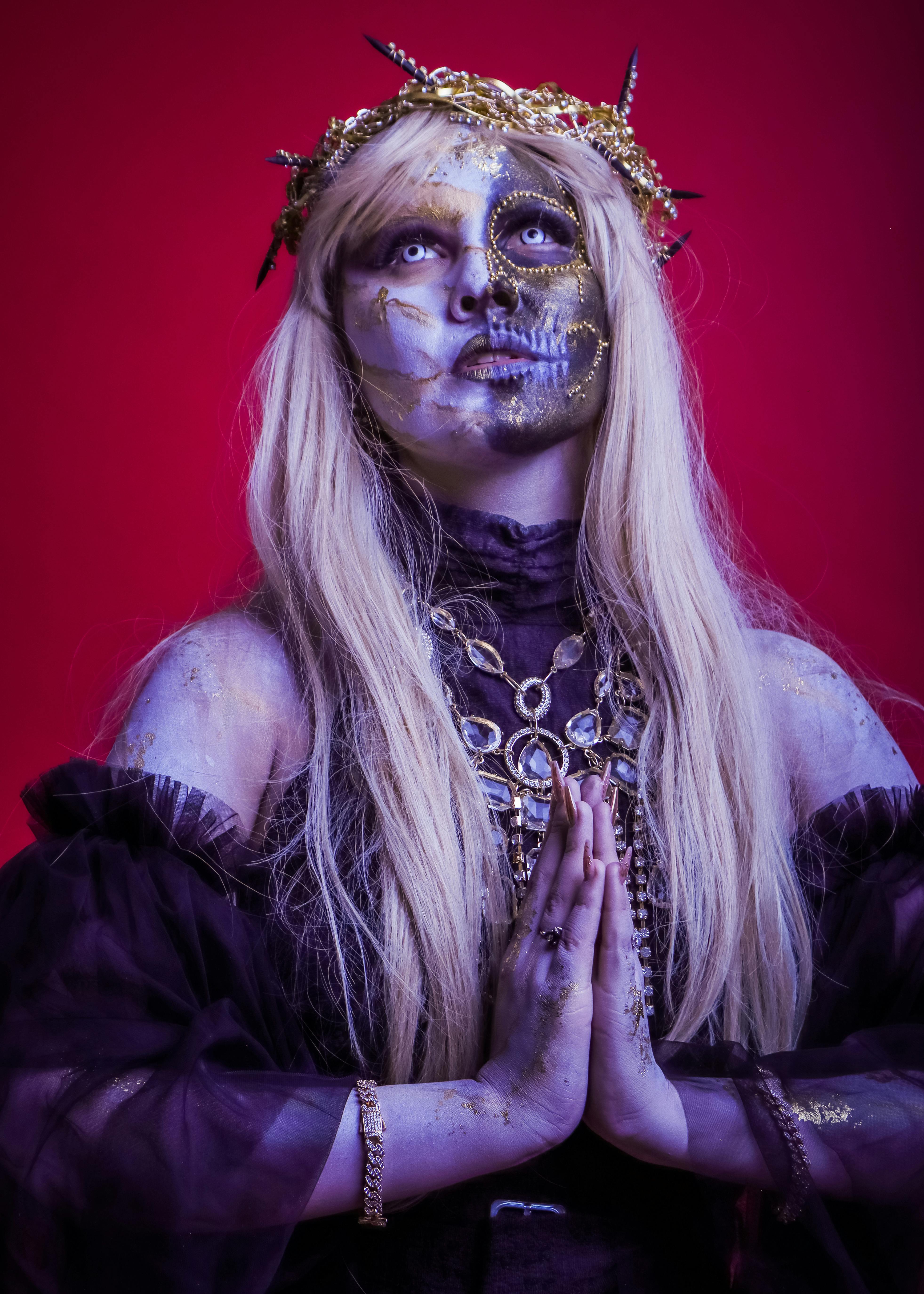 Ücretsiz Kafatası Makyajlı Gotik Cadılar Bayramı Kostümü Stok Fotoğraflar