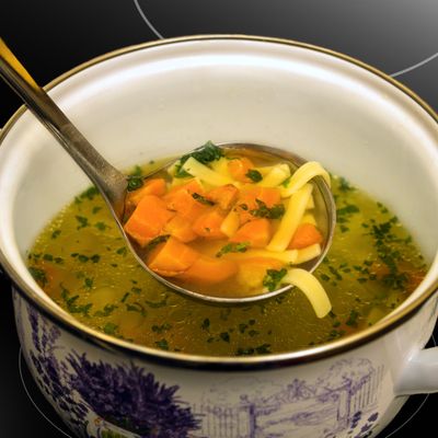 Soup in a ceramic pot