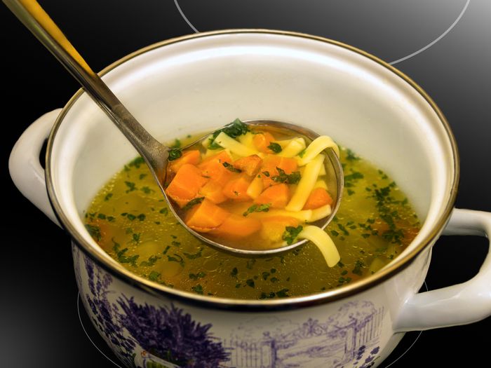 Soup in a ceramic pot