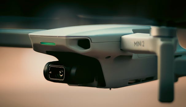 Detailed close-up of a compact drone featuring a 4K camera, showcasing modern technology.