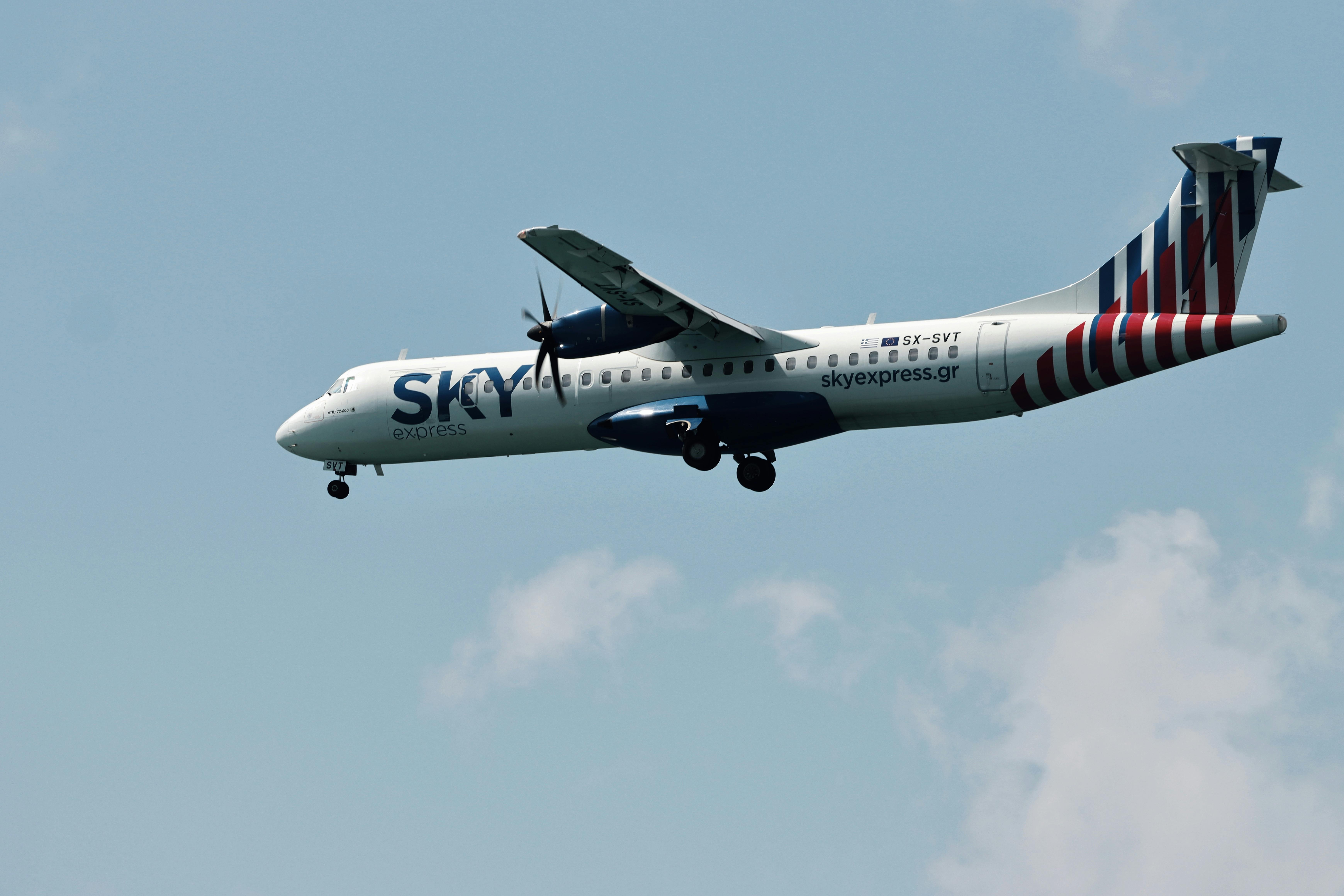 sky express airplane in flight over greece