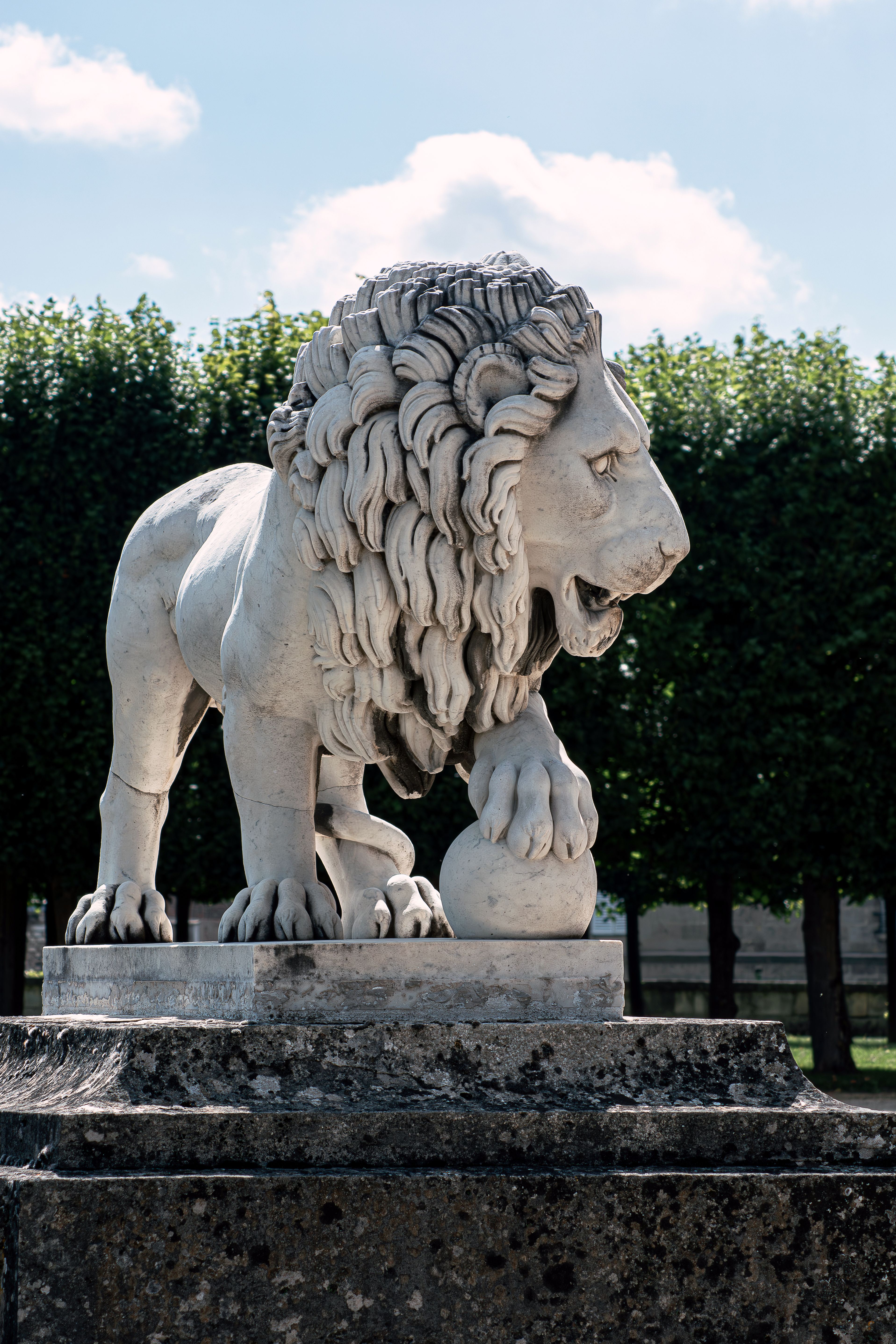 Majestic Marble Lion Sculpture in Park · Free Stock Photo