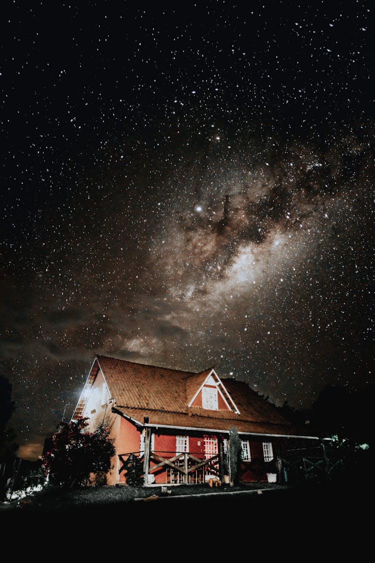 Brown House Under A Night Sky