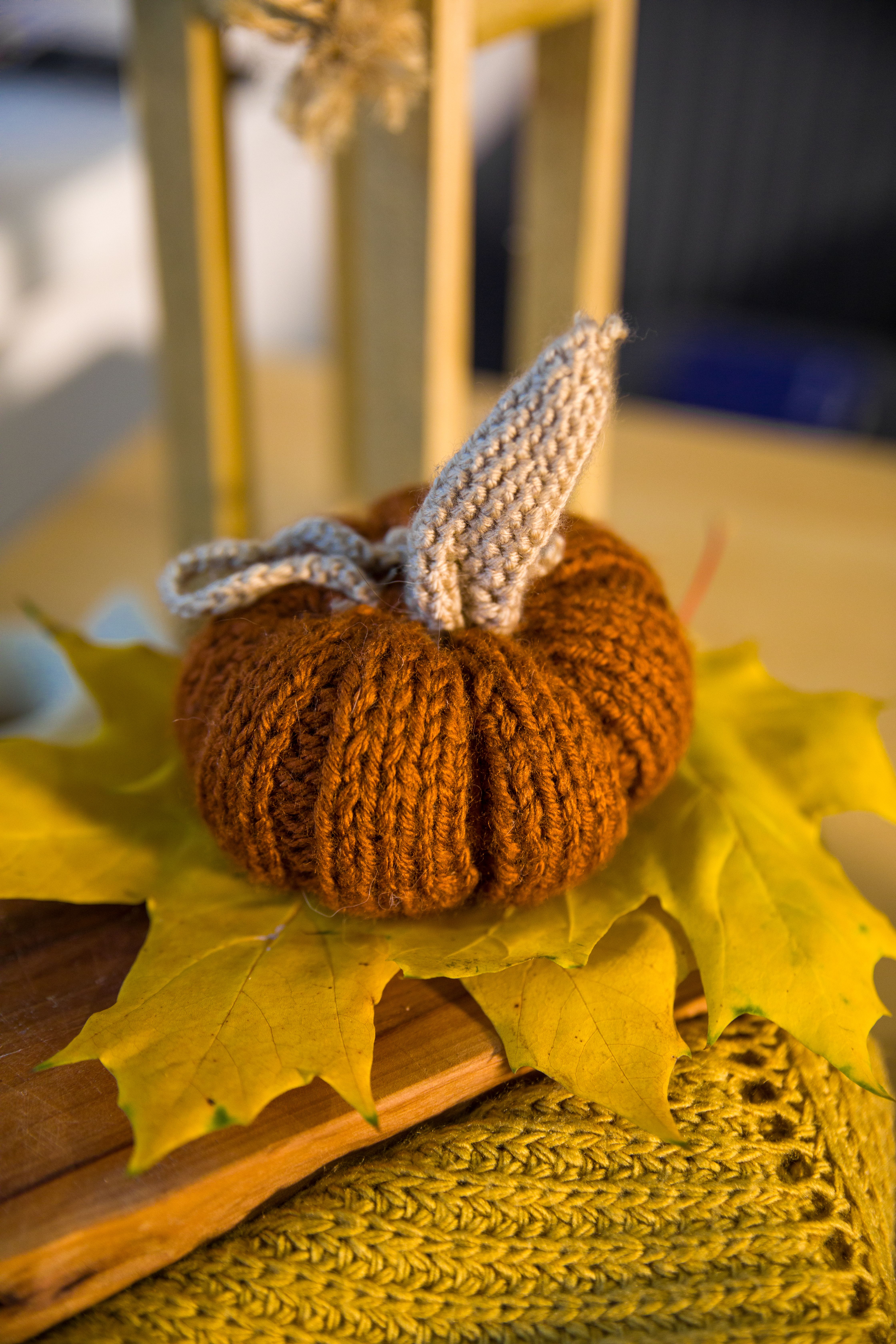 Cozy Knitted Pumpkin on Autumn Leaves · Free Stock Photo