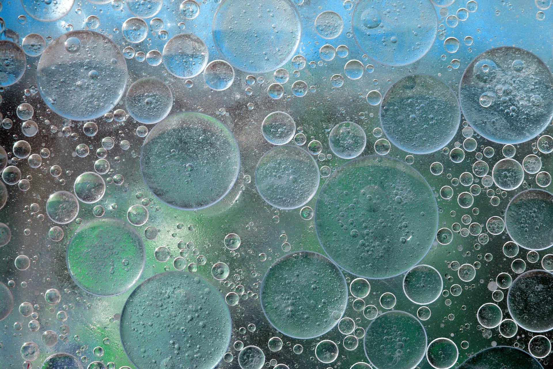 Macro View of Oil Bubbles on Water Surface