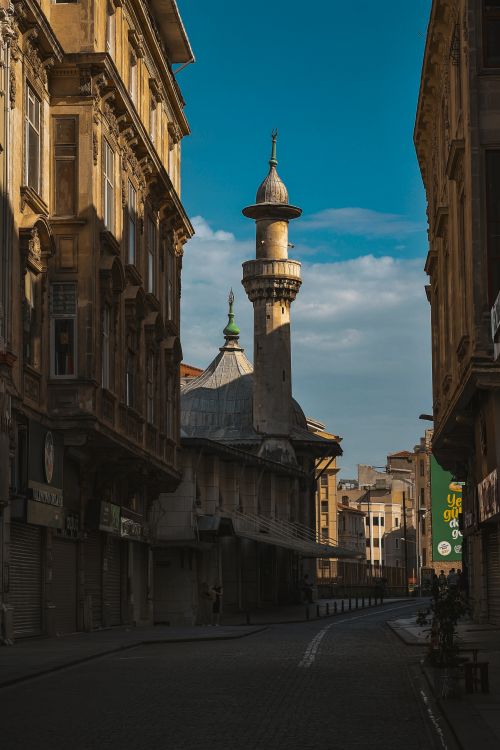 Free Scenic view of an empty street in Istanbul showcasing Ottoman architectural style under blue skies. Stock Photo