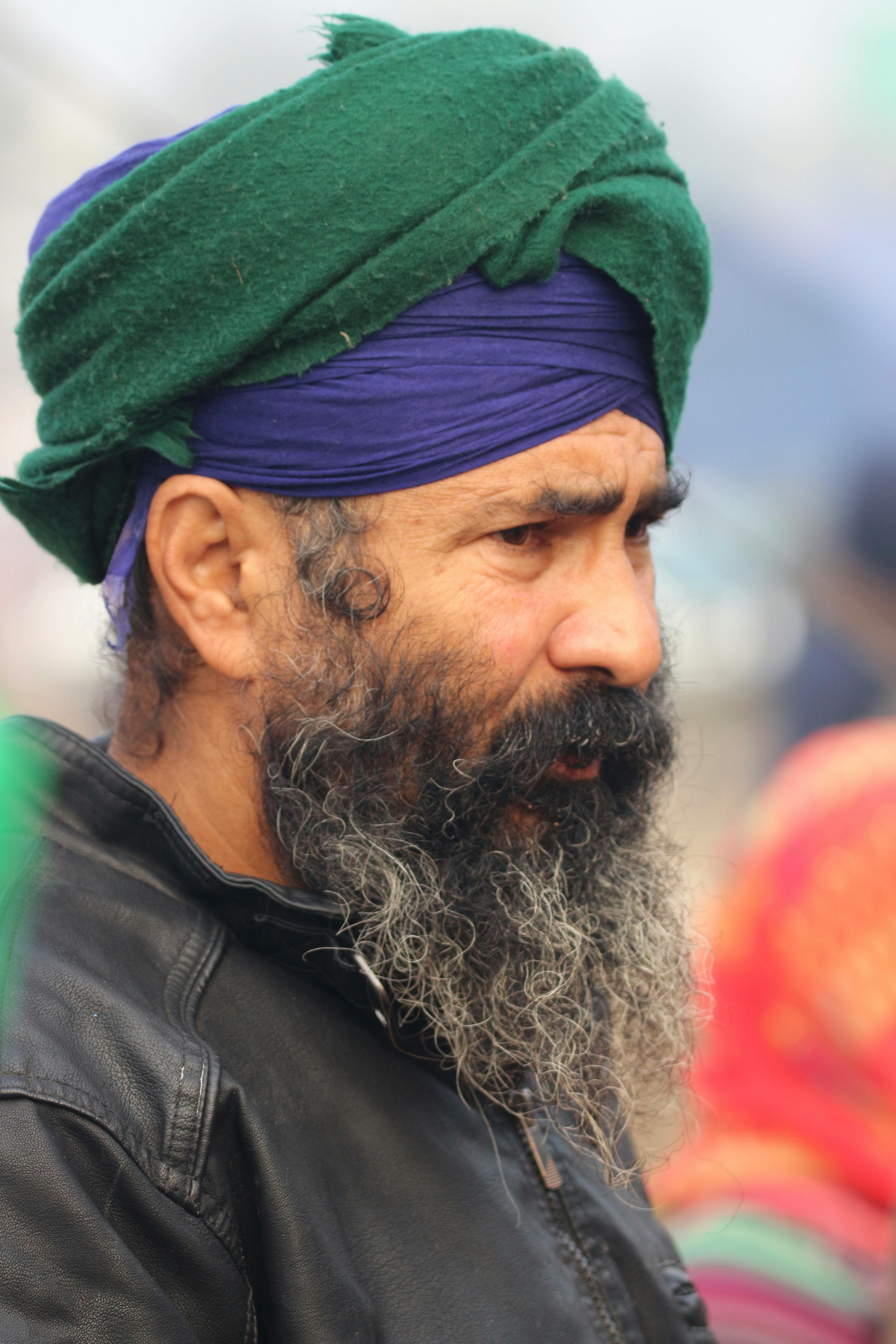 colorful turban portrait of thoughtful man