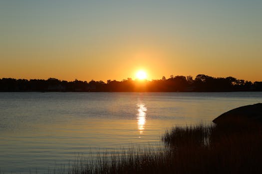 Serene sunrise over Cove Island Park in Stamford, Connecticut.