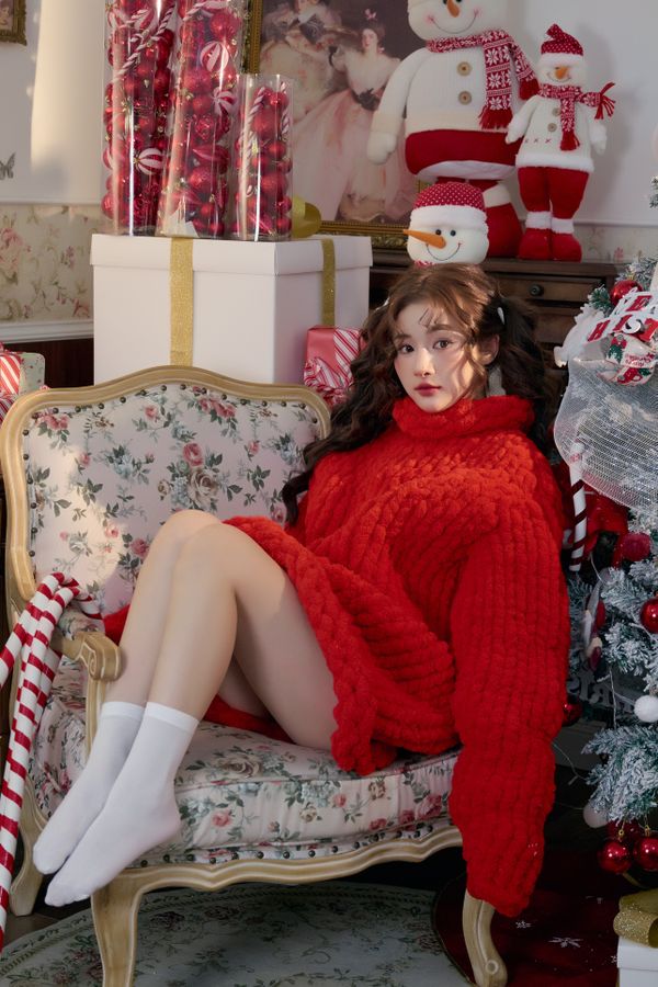 Cozy holiday portrait with Christmas decor