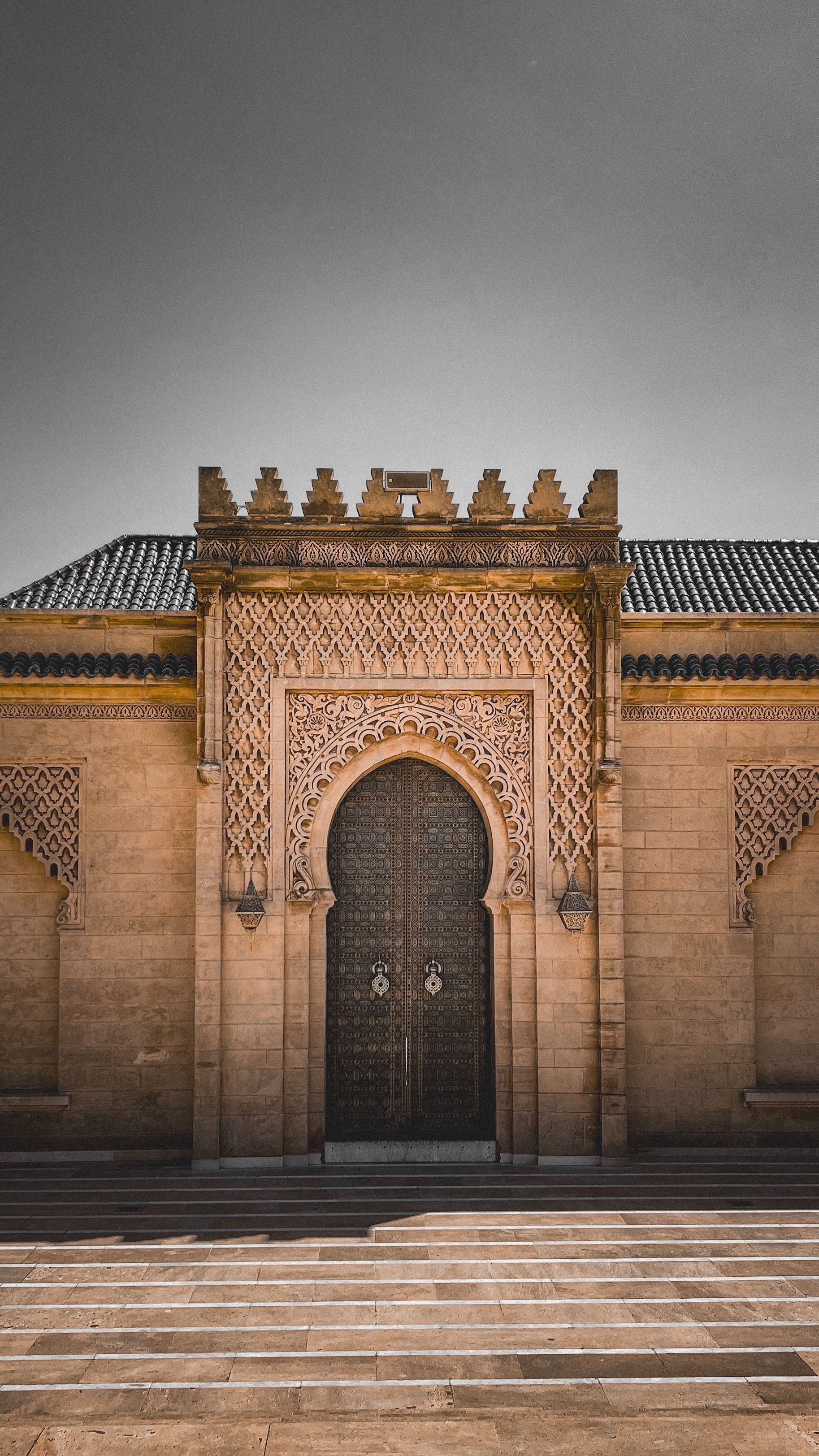 Beautiful Moroccan architecture featuring ornate designs and a grand entrance in Rabat, Morocco.