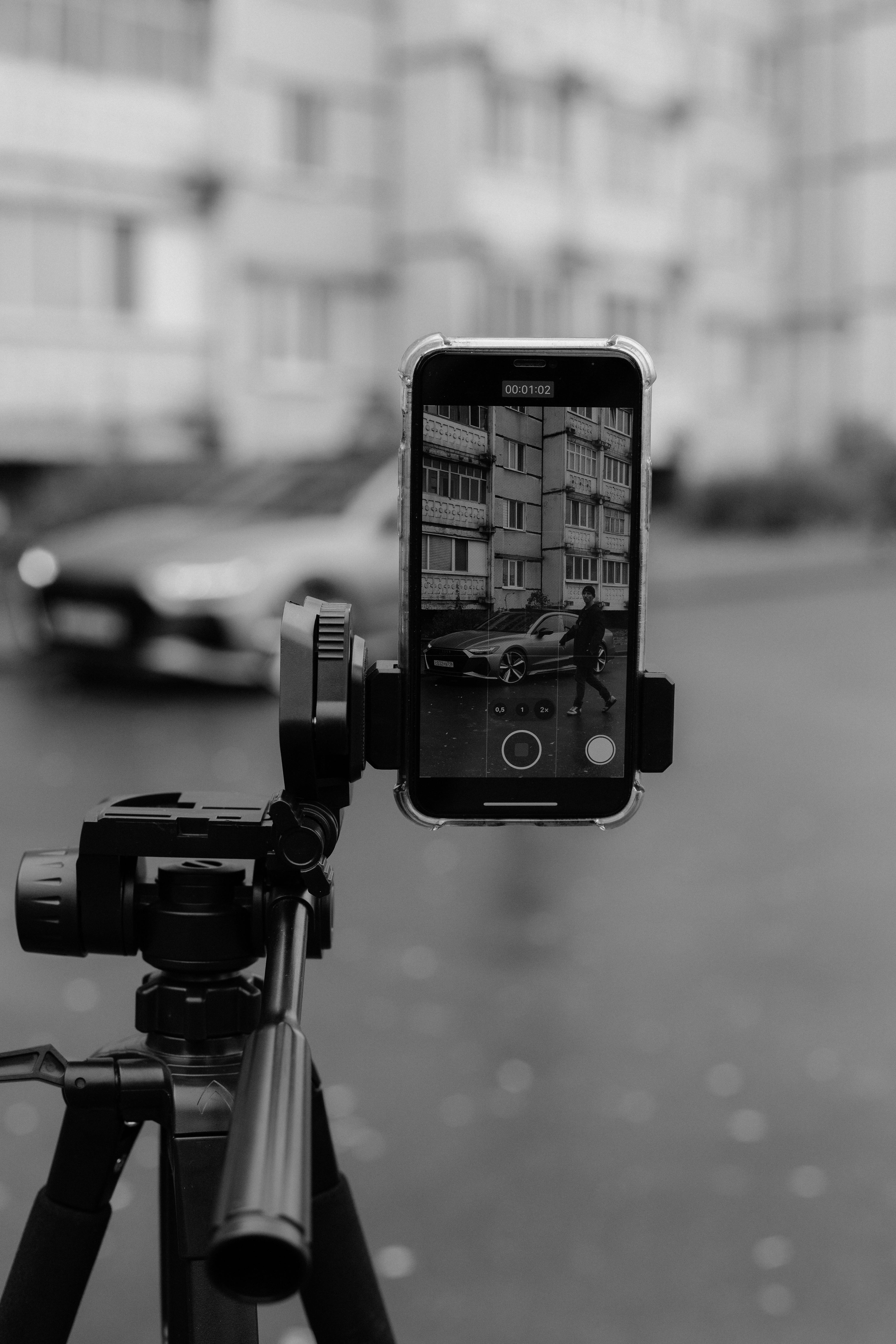 black and white smartphone photography setup