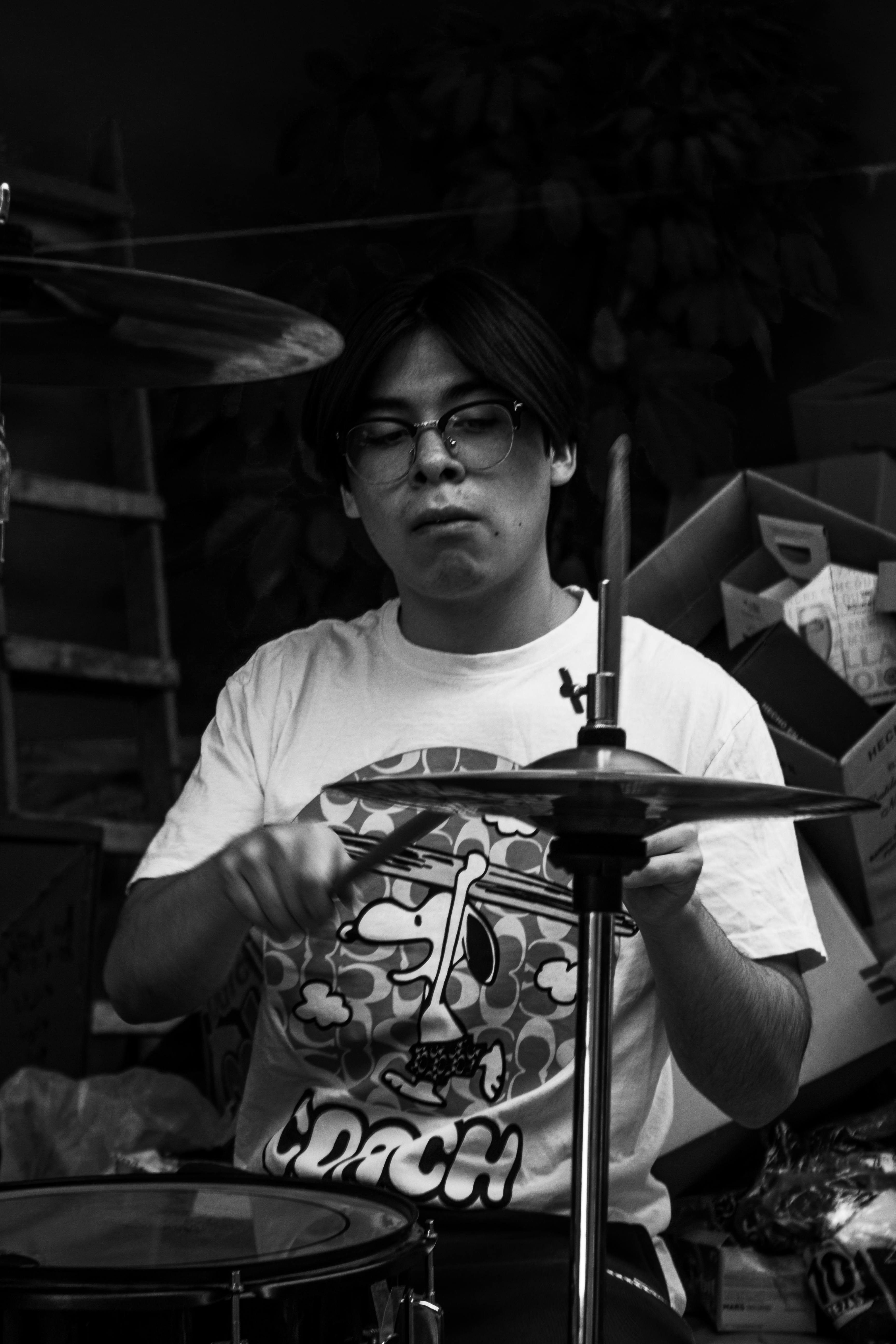 black and white drummer at music festival