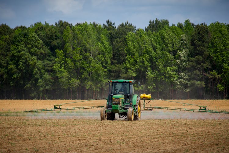 Green Tractor In Field