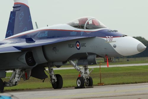 Free Close-up of a Royal Canadian Air Force CF-18 fighter jet parked on the runway. Stock Photo