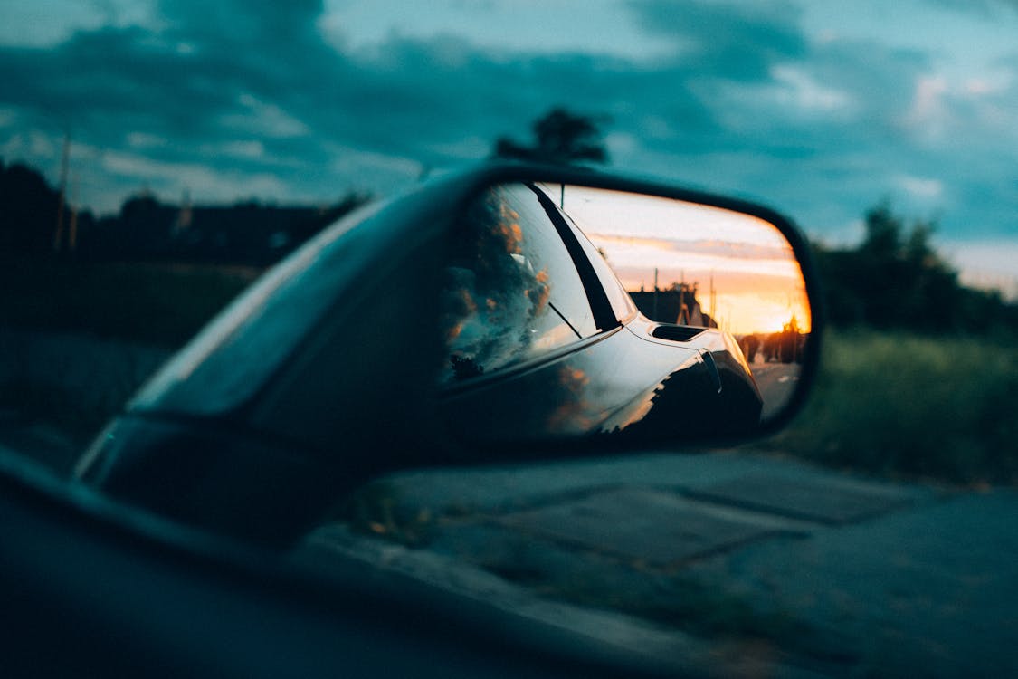 Free Side Mirror with Sunset View Stock Photo