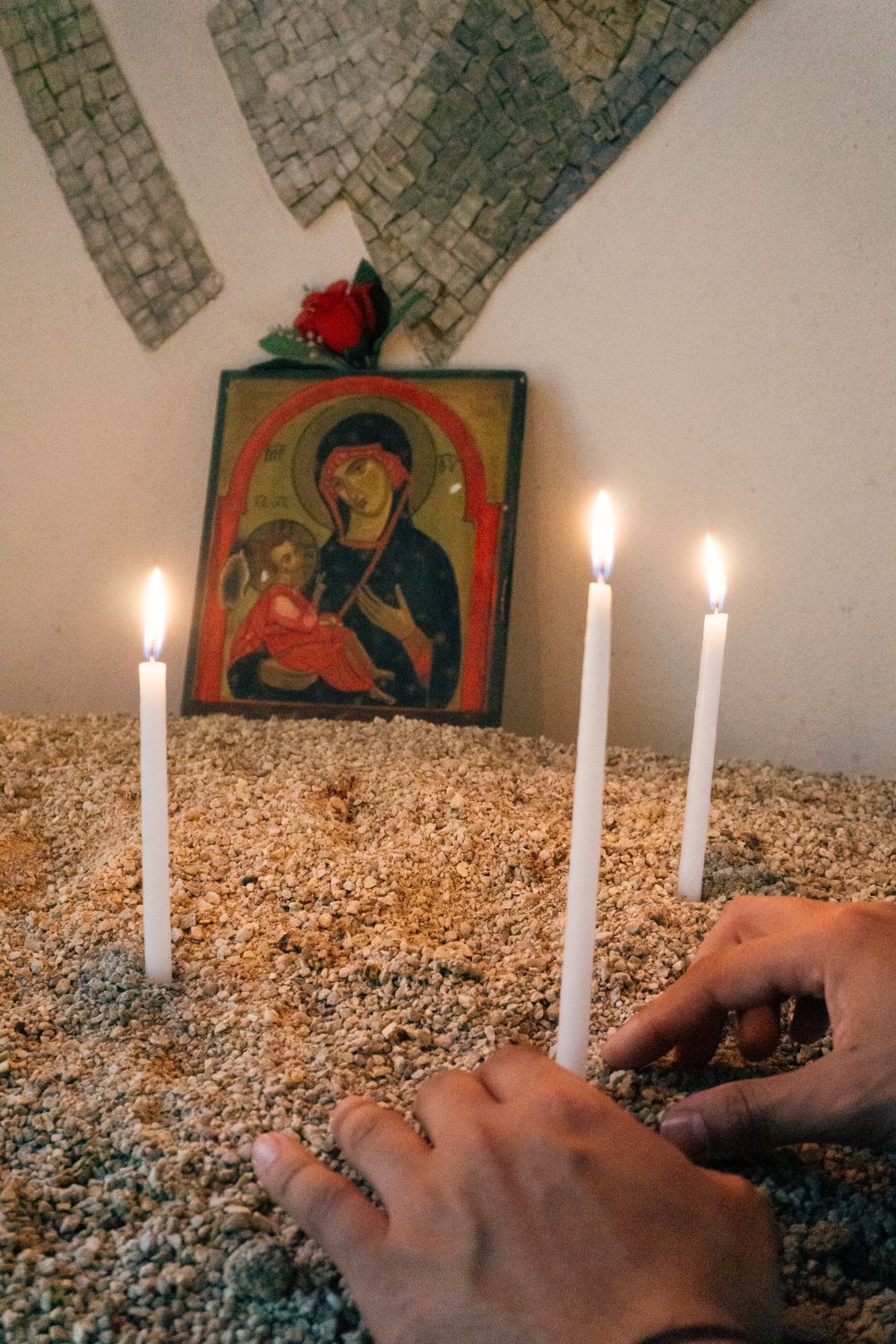 Candle Ritual with Religious Icon and Hands · Free Stock Photo