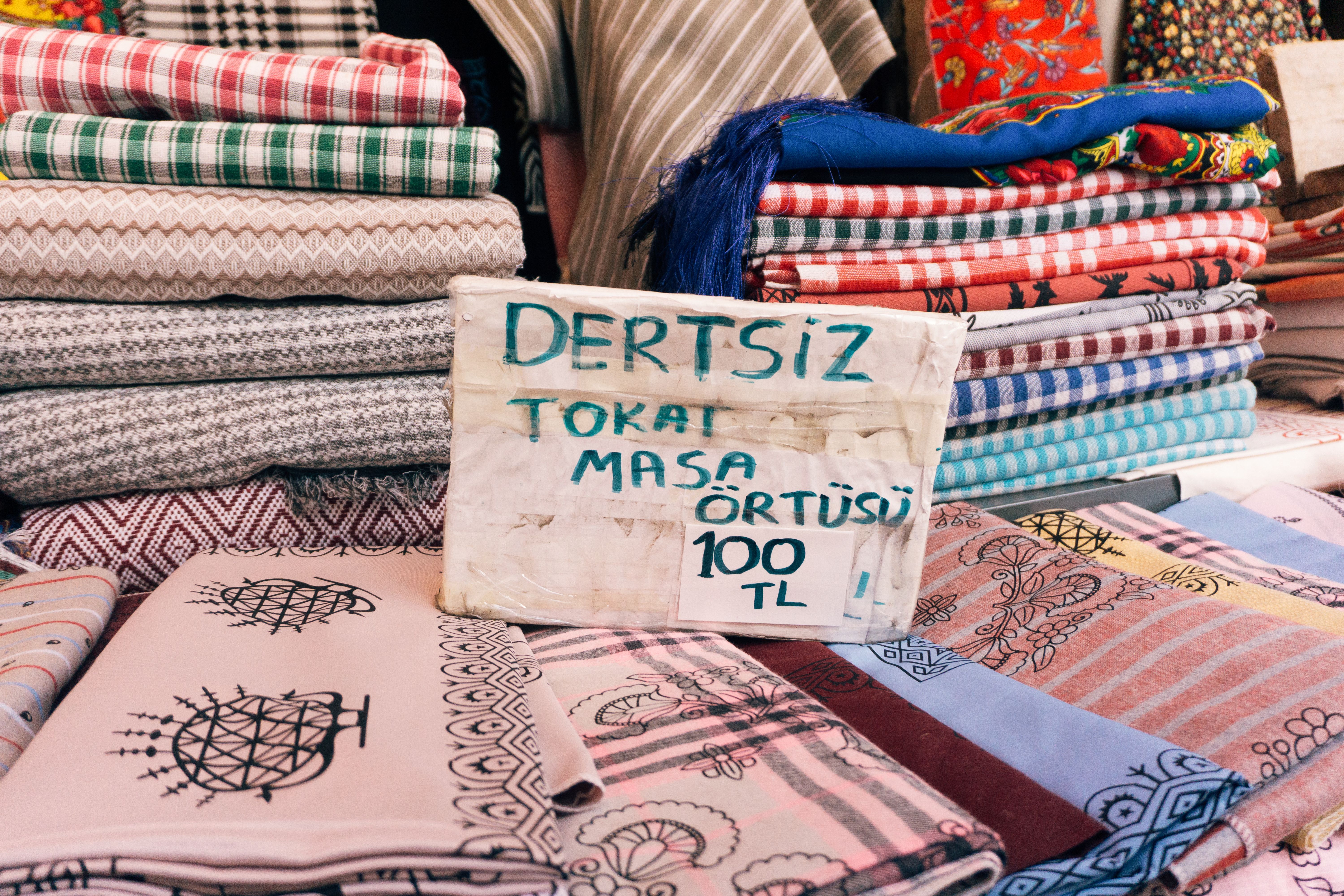 Colorful Turkish Textiles on Display at Market · Free Stock Photo